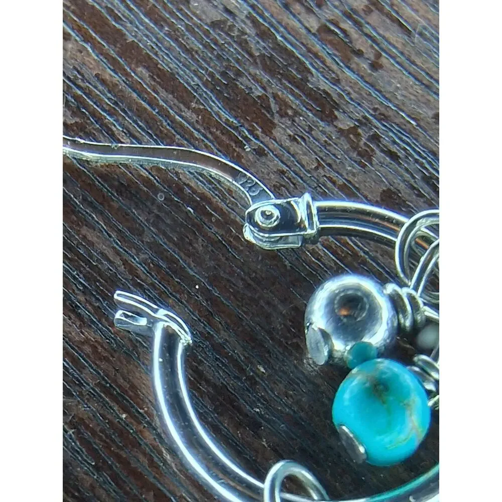 Sterling Silver Beads & Howlite Hoop Earrings, 925 SS, Southwest Design